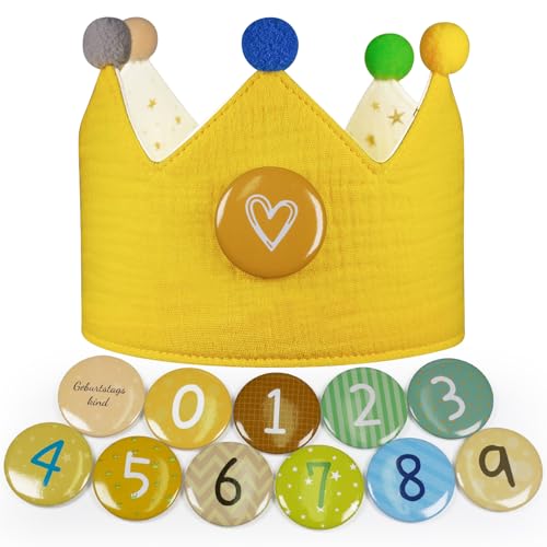 Ochomasun Geburtstagskrone Musselin -Umkehrbar Geburtstagskrone Junge & Geburtstagskrone Mädchen, Klettbuttons mit Zahlen von 0-9, Geschenk für Krone Kindergeburtstag Ochomasun Geburtstagskrone Musselin -Umkehrbar Geburtstagskrone Junge & Geburtstagskrone Mädchen, Klettbuttons mit Zahlen von 0-9, Geschenk für Krone Kindergeburtstag von Ochomasun