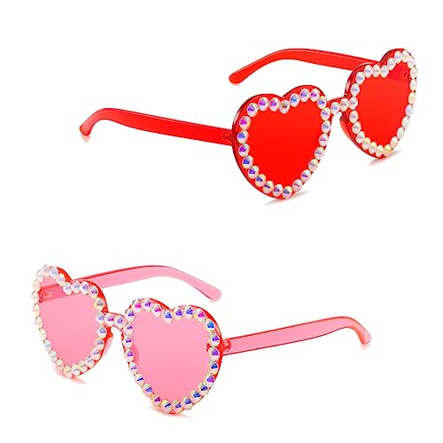 2 Stück Herz Sonnenbrillen Randlose, Herz Partybrillen, Hippie Herzförmige Brille, Herz Brillen Süßigkeitsfarbe, Transparente Candy Color Sonnenbrille, für Geburtstagsfeier, Halloween, Erwachsene von Ockyunoo