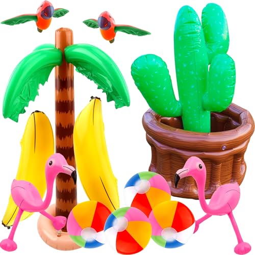 Aufblasbare Palme, aufblasbar, Palme, Flamingo, Banane, Strandball, Papagei, Strandball, Spielzeug für tropische Hawaii-Sommer-Pool-Party-Dekorationen, 12 Stück Aufblasbare Palme, aufblasbar, Palme, Flamingo, Banane, Strandball, Papagei, Strandball, Spielzeug für tropische Hawaii-Sommer-Pool-Party-Dekorationen, 12 Stück von Octaday