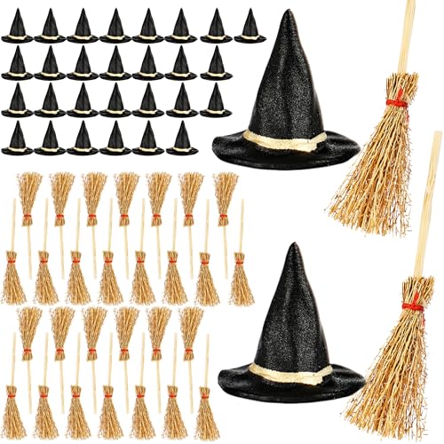 Octaday 60-teiliges Mini-Hexenhüte und Besen-Set enthält 30 Mini-Hexenhüte aus Kunststoff und 30 künstliche kleine Besen, Hexen-Zubehör für Halloween-Partygeschenke Octaday 60-teiliges Mini-Hexenhüte und Besen-Set enthält 30 Mini-Hexenhüte aus Kunststoff und 30 künstliche kleine Besen, Hexen-Zubehör für Halloween-Partygeschenke von Octaday