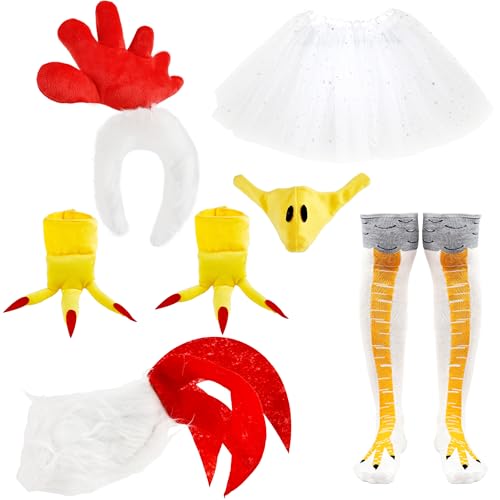 Octaday Hahn-Kostüm-Zubehör, 7-teiliges Huhn-Stirnband, Nasenmaske, Schwanz, Rock, Beinsocken, Füße, Anzug für Halloween, Mottoparty, Verkleidungs-Kostüm Octaday Hahn-Kostüm-Zubehör, 7-teiliges Huhn-Stirnband, Nasenmaske, Schwanz, Rock, Beinsocken, Füße, Anzug für Halloween, Mottoparty, Verkleidungs-Kostüm von Octaday