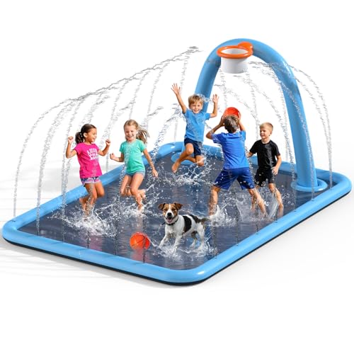 Octplay Splash Pad mit Basketballkorb, 250 x 224 cm, großes Sprinkler-Pad für Kinder und Hunde, Haustiere, verdickte, rutschfeste Spritzmatte, faltbarer Wasserspielpool und Sommerspielzeug im Freien Octplay Splash Pad mit Basketballkorb, 250 x 224 cm, großes Sprinkler-Pad für Kinder und Hunde, Haustiere, verdickte, rutschfeste Spritzmatte, faltbarer Wasserspielpool und Sommerspielzeug im Freien von Octaplay