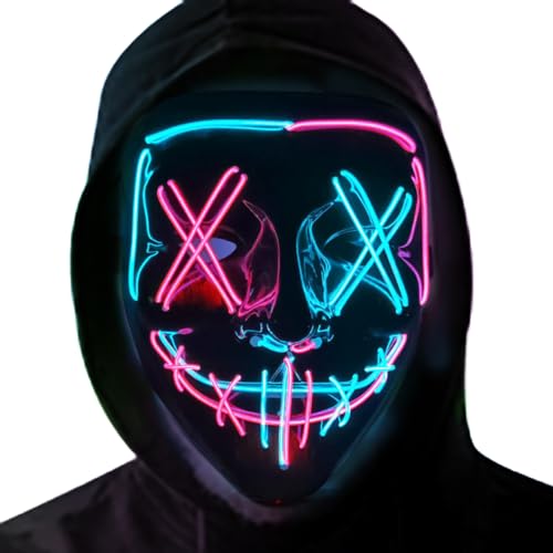 Octonyluck Halloween-Maske, LED-Maske, Maske für die Nacht des Gerichts für Kostüm, Cosplay, Party und Karneval, 3 Beleuchtungsmodi, Rosa + Blau Octonyluck Halloween-Maske, LED-Maske, Maske für die Nacht des Gerichts für Kostüm, Cosplay, Party und Karneval, 3 Beleuchtungsmodi, Rosa + Blau von Octonyluck