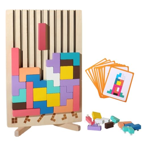 Ocuuer farbenfrohe 3D Russische Bausteine ​​Spiel Stressabbau Holzblock Rätsel Brett Memory Game Holz Russische Blöcke Puzzle Hirnteaser Spielzeug for Kleinkinder von Ocuuer