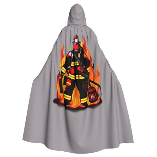OdDdot Feuerwehrmann-Aufdruck, Karnevals-Umhang, Erwachsenen-Kapuzenumhang, Hexenkostüm für Damen und Herren, Cosplay-Kostüme von OdDdot