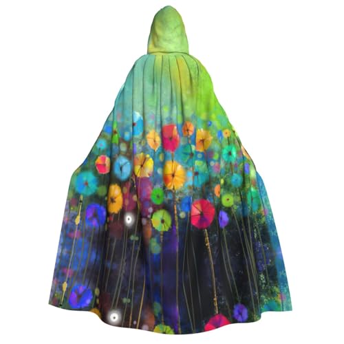 OdDdot Hexenumhang, abstrakter Stil, bunte Blumendruck, Kapuzenumhang für Damen, Halloween-Kostüme, Hexen-Cosplay-Umhang von OdDdot