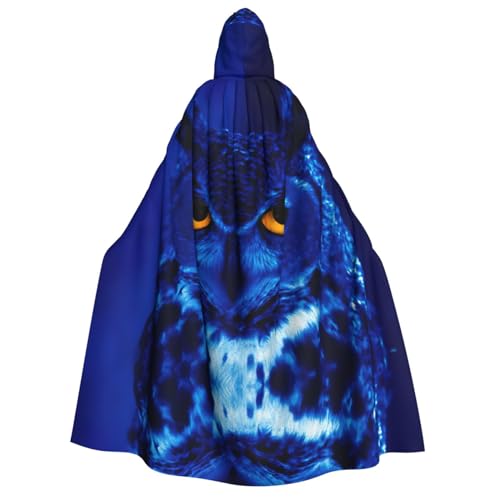 OdDdot Hexenumhang, blauer Eulen-Druck, Kapuzenumhang für Damen, Halloween-Kostüme, Hexen-Cosplay-Umhang von OdDdot
