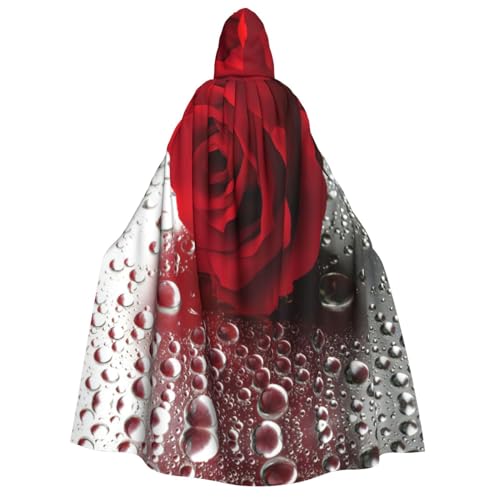 OdDdot Hexenumhang, roter Rosen-Blumendruck, Kapuzenumhang für Damen, Halloween-Kostüme, Hexen-Cosplay-Umhang von OdDdot
