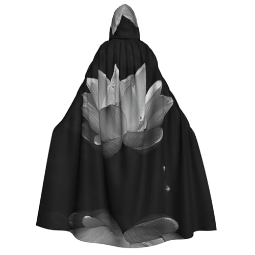 OdDdot Hexenumhang, schwarz-weißer Blumendruck, Kapuzenumhang für Damen, Halloween-Kostüme, Hexen-Cosplay-Umhang von OdDdot