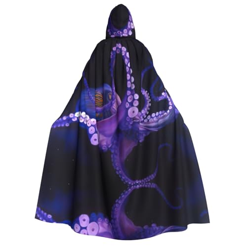 OdDdot Hexenumhang, violetter Oktopus-Druck, Kapuzenumhang für Damen, Halloween-Kostüme, Hexen-Cosplay-Umhang von OdDdot