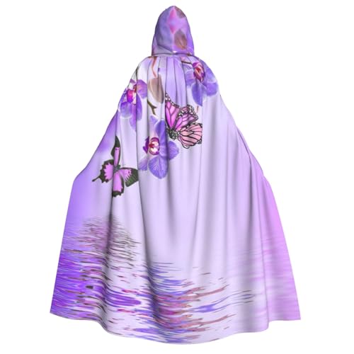 OdDdot Hexenumhang, violetter Schmetterlings-Druck, Kapuzenumhang für Damen, Halloween-Kostüme, Hexen-Cosplay-Umhang von OdDdot