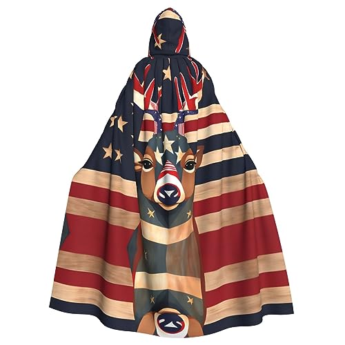 OdDdot Kapuzenumhang für Damen – ideal für Halloween-Kostüme für Erwachsene, Hexen-Cosplay, Motto-Party, Amerikanische Flagge, Hirsch von OdDdot