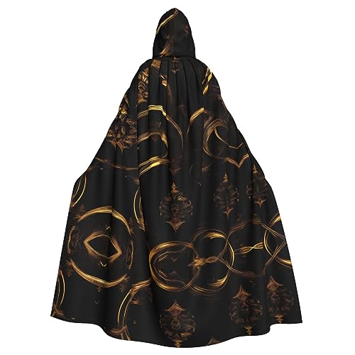OdDdot Kapuzenumhang für Damen – ideal für Halloween-Kostüme für Erwachsene, Hexen-Cosplay, Motto-Party, goldfarbene schwarze Tapete von OdDdot