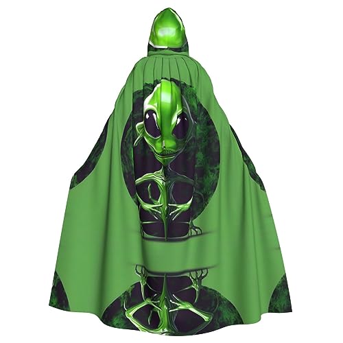 OdDdot Kapuzenumhang für Damen – ideal für Halloween-Kostüme für Erwachsene, Hexen-Cosplay, Motto-Party, grüner Alien von OdDdot