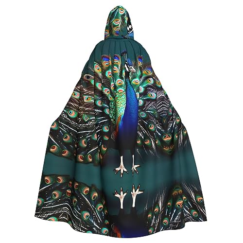 OdDdot Kapuzenumhang für Damen – ideal für Halloween-Kostüme für Erwachsene, Hexen-Cosplay, Motto-Party, schöner Pfau von OdDdot