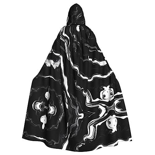 OdDdot Kapuzenumhang für Damen – ideal für Halloween-Kostüme für Erwachsene, Hexen-Cosplay, Motto-Party, schwarz-weißer Marmor-Druck von OdDdot