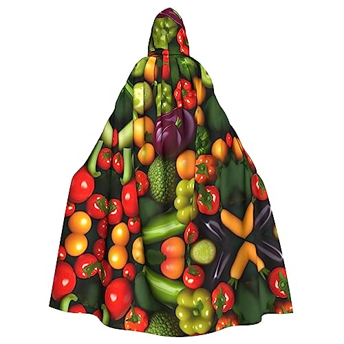 OdDdot Karnevals-Umhang mit Gemüse und Obstdruck, Erwachsenen-Kapuzenumhang, Hexenkostüm für Damen und Herren von OdDdot