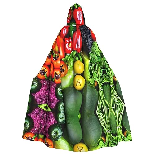 OdDdot Karnevals-Umhang mit frischem Gemüse, Obst-Druck, Erwachsenen-Kapuzenumhang, Hexenkostüm für Damen und Herren, Cosplay-Kostüme von OdDdot