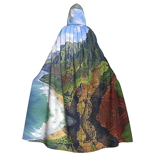 OdDdot Kauai Hawaii Seashore Print Karneval Umhang Erwachsene Kapuzenumhang Hexenkostüm für Damen und Herren Cosplay Kostüme von OdDdot