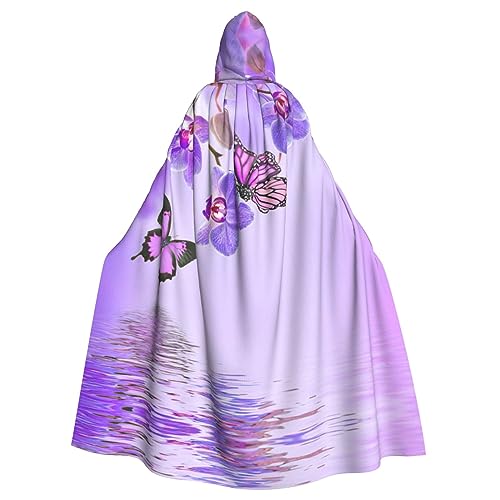 OdDdot Violetter Schmetterlings-Aufdruck, Karnevals-Umhang mit Kapuze, Hexenkostüm für Damen und Herren, Cosplay-Kostüme von OdDdot