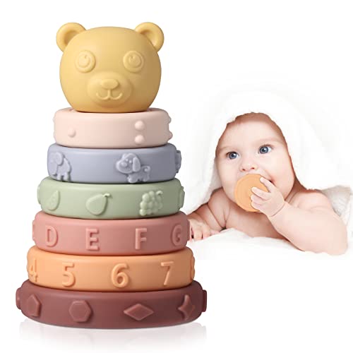 Oderra 7 Stück Stapelspielzeug mit Ringen, Stapelturm für Stapelspiel, Squeeze Zahnungs Babyspielzeug, Montessori Spielzeug Baby Motorikspielzeug für Jungen Mädchen, Blau,Gelb Oderra 7 Stück Stapelspielzeug mit Ringen, Stapelturm für Stapelspiel, Squeeze Zahnungs Babyspielzeug, Montessori Spielzeug Baby Motorikspielzeug für Jungen Mädchen, Blau,Gelb von Oderra