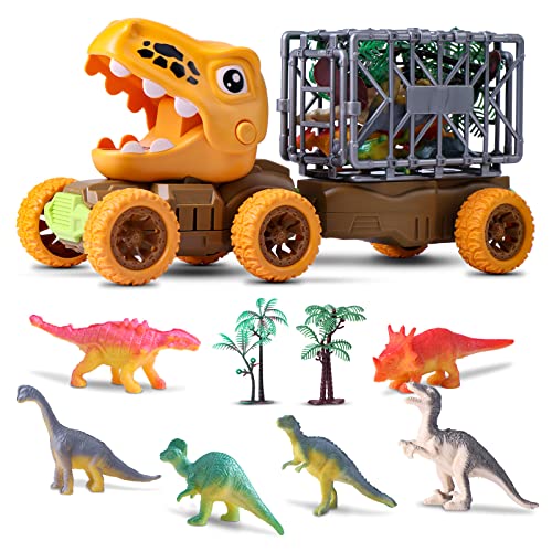 Oderra Dinosaurier Spielzeug ab 3 4 5 6 Jahre, Dino Truck Spielzeug mit 6 Mini-Dinosauriern und Zwei Bäumen, LKW Spielzeug ab 3 Jahre Junge und Mädchen Kinder Geschenke von Oderra