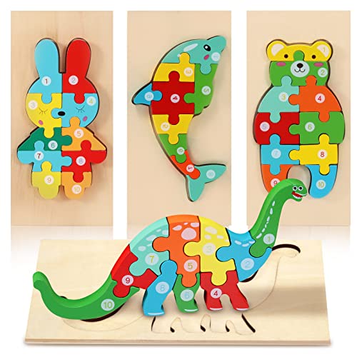 Oderra Enfant 3 ans Jigsaw Ours Puzzle aus Holz – Kinderpuzzle für 1 2 3 4 Jahre – 4 Teile Montessori Baby-Spielzeug, Lernpuzzle, Mischen von Oderra