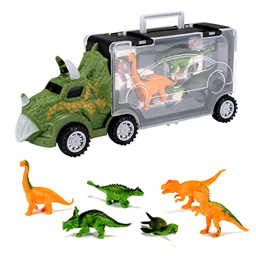 Oderra Dinosaurier Spielzeug Truck, Dinosaurier LKW Spielzeug mit 6 Dinosaurier Figuren, Geburtstag Geschenk Spielzeug ab 3 4 5 6 Jahre Junge Mädchen, Verte von Oderra