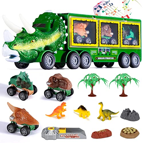 Oderra Dinosaurier Spielzeug-LKW mit 6 Mini-Dinosauriern, Dinosaurier Spielzeug ab 3 4 5 Jahre mit Lichtern, Geburtstagsgeschenk für Jungen und Mädchen von Oderra