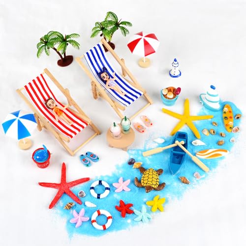 OdiuK 36 Stück Strand-Mikrolandschaft, Strand Deko Miniatur Mini liegestuhl Sonnenschirm Kleine Palme Muschel Schildkröte Deko Set, Miniatur Ornament für DIY Mini Gartenmöbel Urlaub Geschenk OdiuK 36 Stück Strand-Mikrolandschaft, Strand Deko Miniatur Mini liegestuhl Sonnenschirm Kleine Palme Muschel Schildkröte Deko Set, Miniatur Ornament für DIY Mini Gartenmöbel Urlaub Geschenk von OdiuK