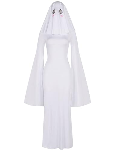 ODIZLI Halloween-Kostüme für Damen, Geister-Kostüm, Anime-Cosplay, komplettes Set mit Maske, Rollenspiel-Kostüm, Weißes Kleid + Kopftuch, L ODIZLI Halloween-Kostüme für Damen, Geister-Kostüm, Anime-Cosplay, komplettes Set mit Maske, Rollenspiel-Kostüm, Weißes Kleid + Kopftuch, L von Odizli