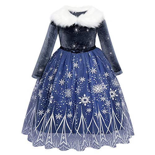 Odizli Anna und Elsa Kleid Kinder Mädchen Frozen Eiskönigin 2 Verkleidung Prinzessin Kostüm Halloween Karneval Geburtstag Cosplay Faschingskostüm Schneeflocke Samt Kleid Dunkelblau 01-1PC 7-8 Jahre von Odizli