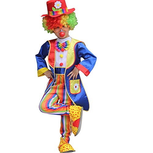 Odizli Clown Kostüm Kinder Jungen Mädchen Halloween Zirkus Weihnachten Karneval Geburtstag Party Cosplay Faschingskostüme + Clownsnasen + Clown Hut + Clown Perücke Königsblau 4PCS 4-5 Jahre von Odizli