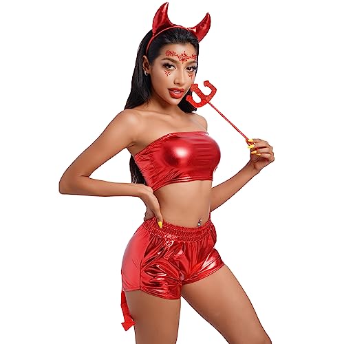 Odizli Halloween Kostüm Damen Erwachsene Teufel Vampir Cosplay Metallic Crop Top + Short + Teufelshörner Haarreif + Magie Dreizack + Schwanz Weihnachten Karneval Fasching Faschingskostüme Rot#D L Odizli Halloween Kostüm Damen Erwachsene Teufel Vampir Cosplay Metallic Crop Top + Short + Teufelshörner Haarreif + Magie Dreizack + Schwanz Weihnachten Karneval Fasching Faschingskostüme Rot#D L von Odizli
