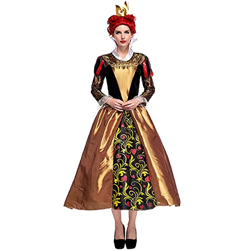 Odizli Herzkönigin Kostüm Damen Erwachsene Alice im Wunderland Herz-Königin Rote Königin Kleid Halloween Karneval Fasching Party Cosplay Faschingskostüme Prinzessin Ballkleid+Krone Gelb L von Odizli