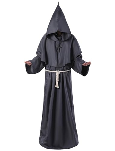 Odizli Mönch Kostüm Herren Mönchskutte Männer Mittelalter Priester Sensenmann Ghostface Robe Schwarz Umhang mit Kapuze Halloween Karneval Fasching Fastnacht Verkleidung Faschingskostüm Grau XXL Odizli Mönch Kostüm Herren Mönchskutte Männer Mittelalter Priester Sensenmann Ghostface Robe Schwarz Umhang mit Kapuze Halloween Karneval Fasching Fastnacht Verkleidung Faschingskostüm Grau XXL von Odizli