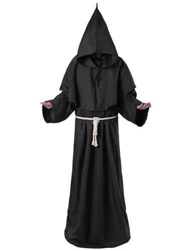 Odizli Mönch Kostüm Herren Mönchskutte Männer Mittelalter Priester Sensenmann Ghostface Robe Schwarz Umhang mit Kapuze Halloween Karneval Fasching Fastnacht Verkleidung Faschingskostüm Schwarz XL Odizli Mönch Kostüm Herren Mönchskutte Männer Mittelalter Priester Sensenmann Ghostface Robe Schwarz Umhang mit Kapuze Halloween Karneval Fasching Fastnacht Verkleidung Faschingskostüm Schwarz XL von Odizli