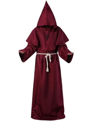 Odizli Mönch Kostüm Herren Mönchskutte Männer Mittelalter Priester Sensenmann Ghostface Robe Schwarz Umhang mit Kapuze Halloween Karneval Fasching Fastnacht Verkleidung Faschingskostüm Weinrot XL Odizli Mönch Kostüm Herren Mönchskutte Männer Mittelalter Priester Sensenmann Ghostface Robe Schwarz Umhang mit Kapuze Halloween Karneval Fasching Fastnacht Verkleidung Faschingskostüm Weinrot XL von Odizli