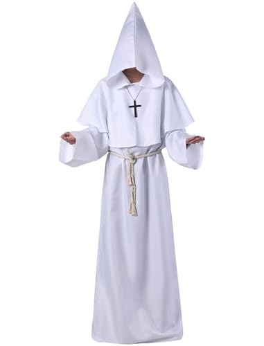 Odizli Mönch Kostüm Herren Mönchskutte Männer Mittelalter Priester Sensenmann Ghostface Robe Schwarz Umhang mit Kapuze Halloween Karneval Fasching Fastnacht Verkleidung Faschingskostüm Weiß XXL Odizli Mönch Kostüm Herren Mönchskutte Männer Mittelalter Priester Sensenmann Ghostface Robe Schwarz Umhang mit Kapuze Halloween Karneval Fasching Fastnacht Verkleidung Faschingskostüm Weiß XXL von Odizli