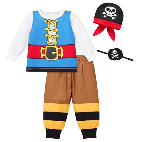 Odizli Piratenkostüm Kinder Baby Jungen Skelett Piraten Kostüm Langarm Top + Hosen + Augenpatch + Kopftuch Outfit Halloween Karneval Fasching Cosplay Faschingskostüm Blau Braun 18-24 Monate Odizli Piratenkostüm Kinder Baby Jungen Skelett Piraten Kostüm Langarm Top + Hosen + Augenpatch + Kopftuch Outfit Halloween Karneval Fasching Cosplay Faschingskostüm Blau Braun 18-24 Monate von Odizli