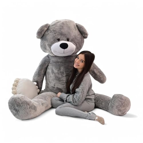 Odolplusz Riesen Teddybär XXL, 220 cm, Plüsch Kuscheltier mit Silikonisierten Faserbällchen (Grau) von Odolplusz