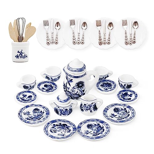 Odoria 1/12 Miniatur Teeservice Set Teller und Besteck Puppenhaus Zubehör, Blauer Lotos Odoria 1/12 Miniatur Teeservice Set Teller und Besteck Puppenhaus Zubehör, Blauer Lotos von Odoria