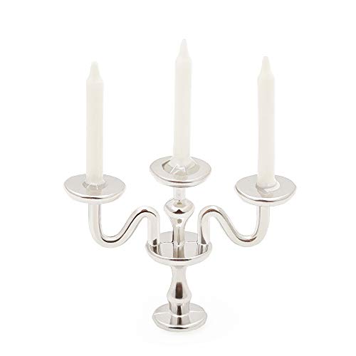Odoria 1/12 Miniatur 3-armig Kerzenständer Puppenhaus Zubehör, Silber von Odoria