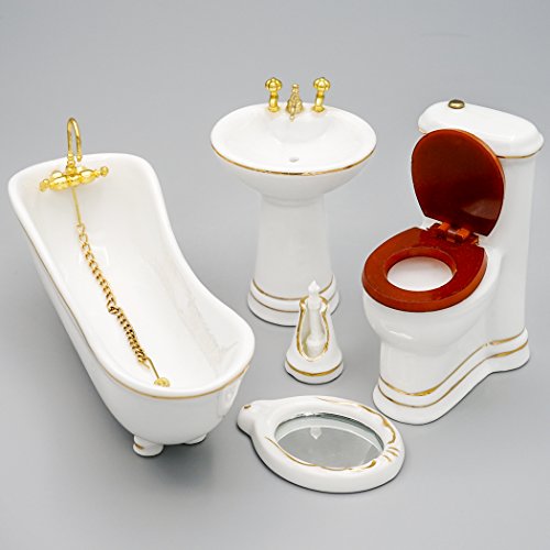 Odoria 1/12 Miniatur Badewanne Toilette Waschbecken Set Puppenhaus Badezimmer Zubehör von Odoria