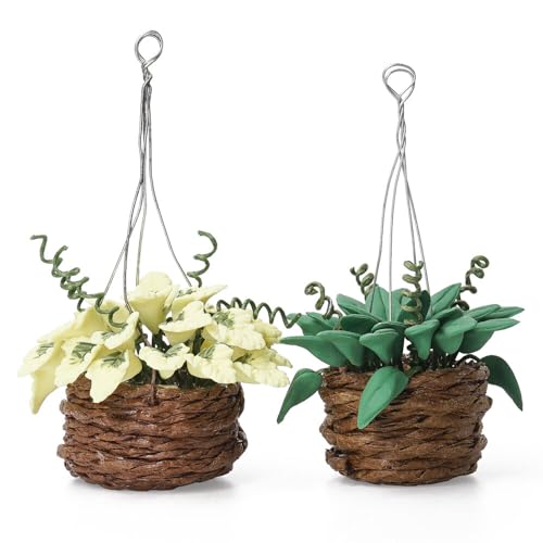 Odoria 1/12 Miniatur Puppenhaus Hängepflanze Miniaturen Pflanzen Blumenampel Puppenstube Deko Zubehör, 2 Stück Hellgrün von Odoria