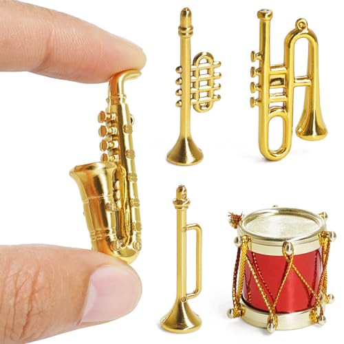 Odoria 1/12 Miniatur Puppenhaus Kunststoff Musikinstrument Set 5 Stück Miniaturen Saxophon Trompete Posaune Puppenstube Deko Zubehör von Odoria