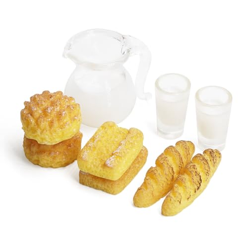 Odoria 1/12 Miniatur Puppenhaus Milchkrug mit Gläser und Brot 6 Stück Miniaturen Puppenstube Küche Zubehör von Odoria