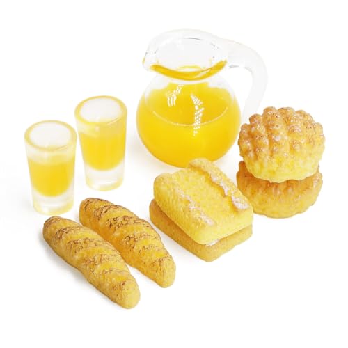 Odoria 1/12 Miniatur Puppenhaus Orangensaft Krug und Brot 6 Stück Miniaturen Puppenstube Deko Zubehör von Odoria