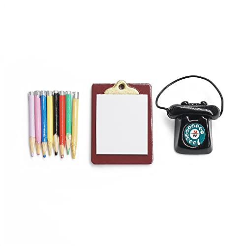 Odoria 1/12 Miniatur Telefon und Zwischenablage Buntstifte Puppenhaus Zubehör, Schwarz Odoria 1/12 Miniatur Telefon und Zwischenablage Buntstifte Puppenhaus Zubehör, Schwarz von Odoria