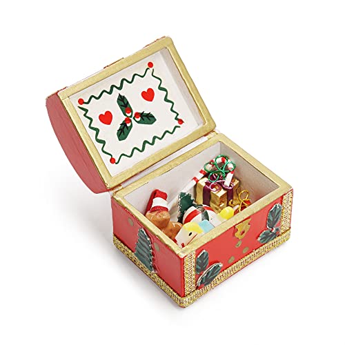Odoria Miniatur Schatztruhe Wichtel Zubehör: 1/12 Maßstab Weihnachten Geschenk Rot für Fee Garten Elf Puppenhaus - Mini Dekoration Vintage Bauernhof Holz DIY von Odoria